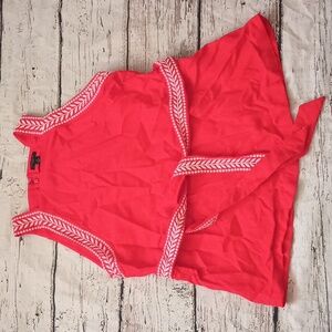 Ann Taylor Red White Embroidered Belted Boho Cottagecore Top SP